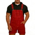 thumbnail image 4 of Purcolt Men's Faux Denim Bib Overall Shorts Summer Casual Loose Fit Stretch Coverall Romper Jumpersuit with Pockets, 4 of 7