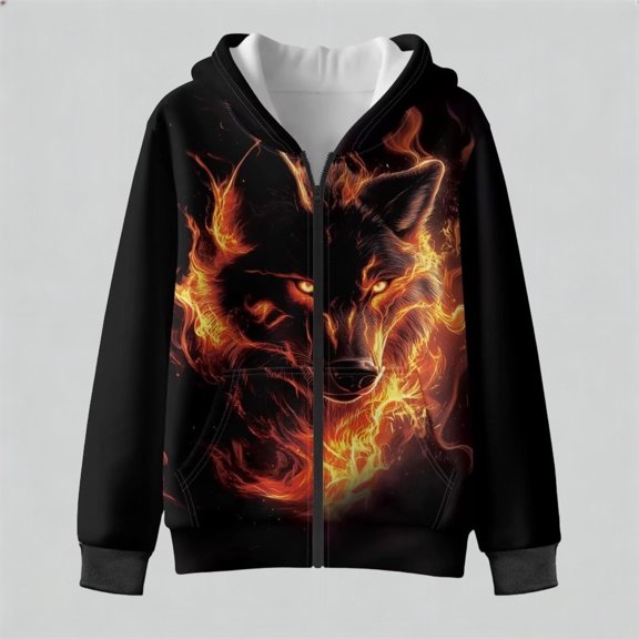 Kids Print Zip Up Hoodie Sweatshirt Long Sleeve Casual Jacket For Boys Girls