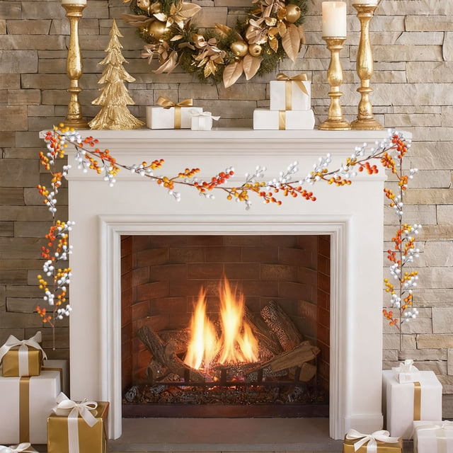 Rama Decorativa Navideña de Ratán Trenzado con Bayas | Plástico Multicolor, 184 Cm de Largo | Decoración para Interiores: Chimenea, Pared, Puerta | 1 Unidad