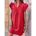 thumbnail image 5 of Women's Short Sleeve Tiered Mini Neck Sun Sundress Dress for Casual Beach Red S, 5 of 7
