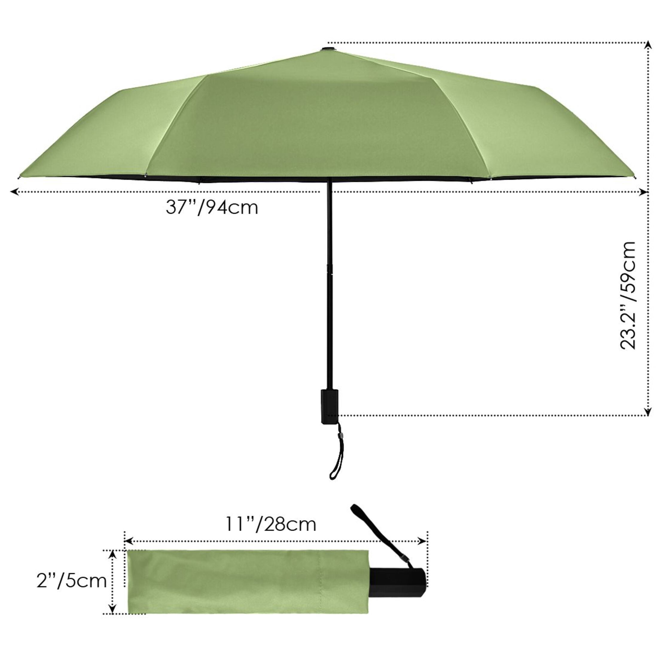Leaf Green Compact Sun Umbrella Windproof Travel Umbrellas for Rain Strong Portable UV Protection