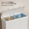thumbnail image 5 of Double Kitchen Trash Can Cabinet, 2 × 13 Gallon Dog Proof Wood Garbage Can with Flip Out Lid, Farmhouse Hidden Trash Recycling Bin with Wheels for Indoor, 29.5" L × 12.6" W × 27.5" H, White, 5 of 7