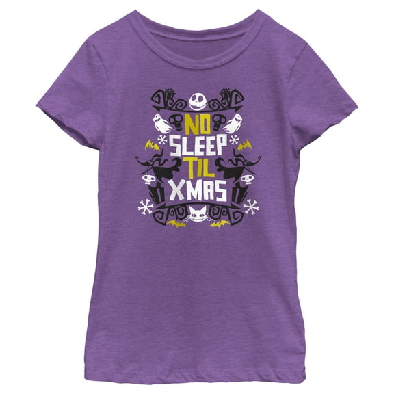 Girl's The Nightmare Before Christmas No Sleep Til Christmas Graphic Tee Purple Berry Large