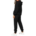 thumbnail image 4 of Hzzrkos Women Casual Loose Solid Color Hooded Long Sleeve Drawstring Kangaroo Pocket Sweatshirt Jogger Pants Tracksuit Lounge Set Two Piece Outfit Black, 4 of 6