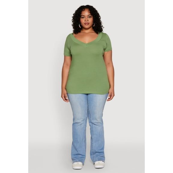 Womens Plus Size V Neck Short Sleeve Tee