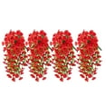 thumbnail image 2 of Artificial Flowers 4 PCS Artificial Flowers for Outdoors Faux Plants Silk Morning Faux Flowers with Leaves Realistic Hanging Petunias Plants for Home Garden Decor (Red), 2 of 3