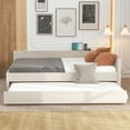 thumbnail image 2 of Euroco Line Queen Size Upholstered Platform Bed with Trundle for Kids, Beige, 2 of 7
