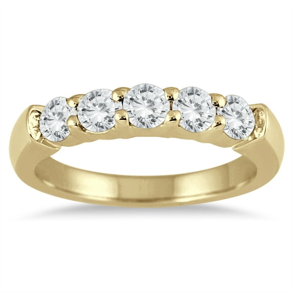 SZUL Women's 3/4 Carat TW Five Stone Diamond Wedding Band in 14K Yellow Gold  (J-K-L Color, I2-I3 Clarity)