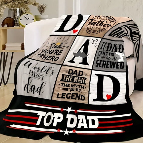 Top Dad Flannel Throw Blanket - Cozy All-Season Gift for Father’s Day & Birthday, Unique Printed Design with Fun Phrases & Illustrations
