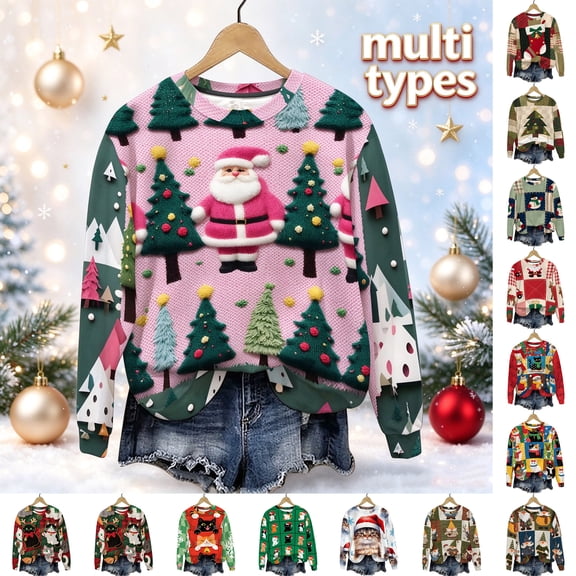 Craaazy Women's Fall Winter Halloween Christmas Thanksgiving Casual Pumpkin Season Print Gifts Long Sleeved Round Neck Sweatshirt Long Sleeve Vintage Top