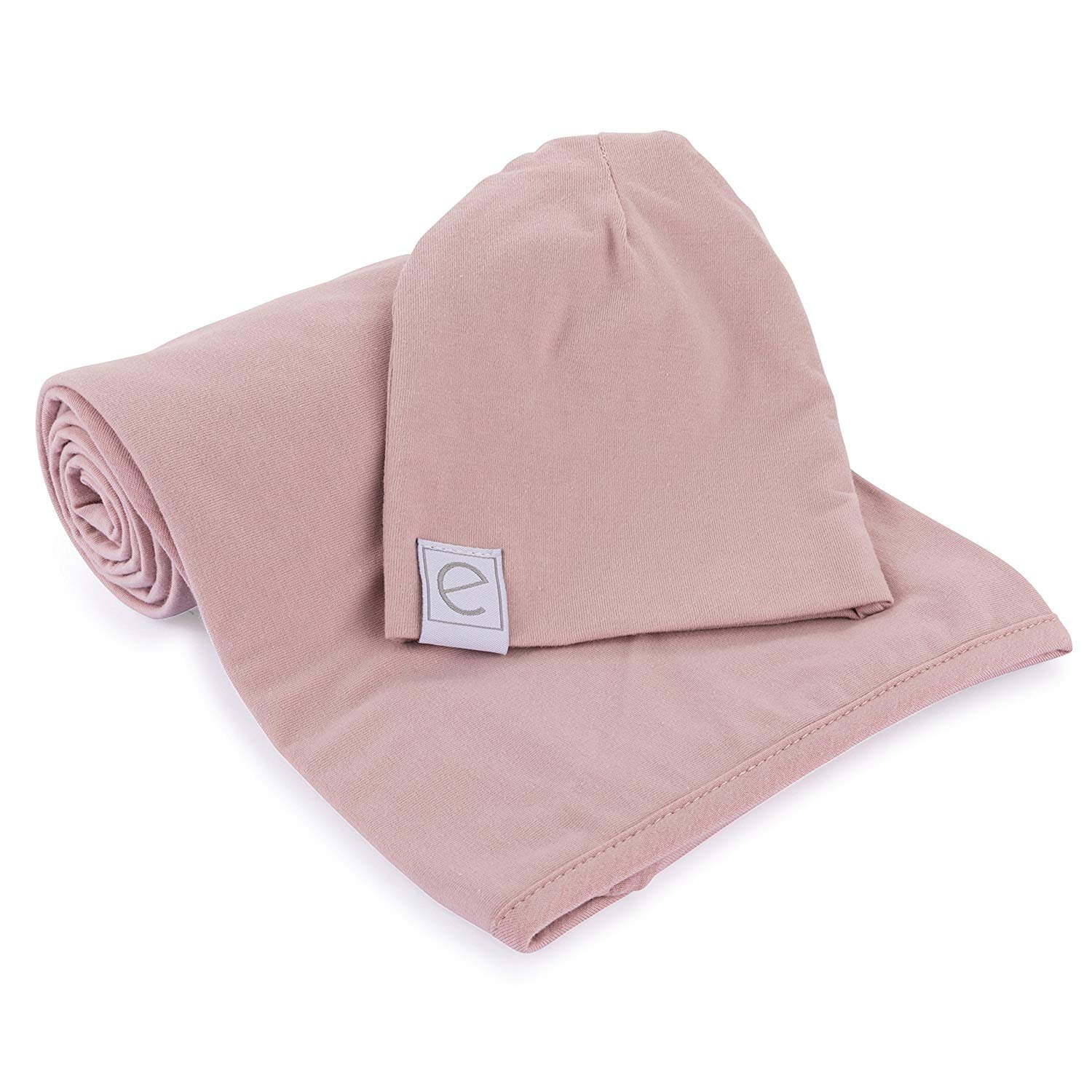 Cotton Knit Jersey Swaddle Blanket and Beanie Gift Set, Large Receiving