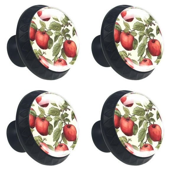 4 Pcs Ripen Apples Print Cabinet Knobs 30mm Round Crystal Glass Drawer Handles Pulls with Screws for Kitchen Cupboard Wardrobe Closet Dresser, Home&Office