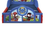 Marvel Spidey and His Amazing Friends Sleep and Play Toddler Bed with Built-In Guardrails by Delta Children, Blue