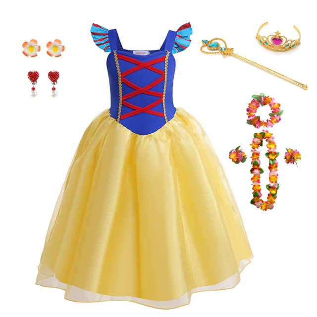 Princesa Blancanieves Disfraz de Cosplay para niñas Fiesta de graduación Malla Sin mangas Vestido largo de verano Ropa de Halloween para niños Vestido de noche 7-8T (Etiqueta 140) Gao Jinjia LED
