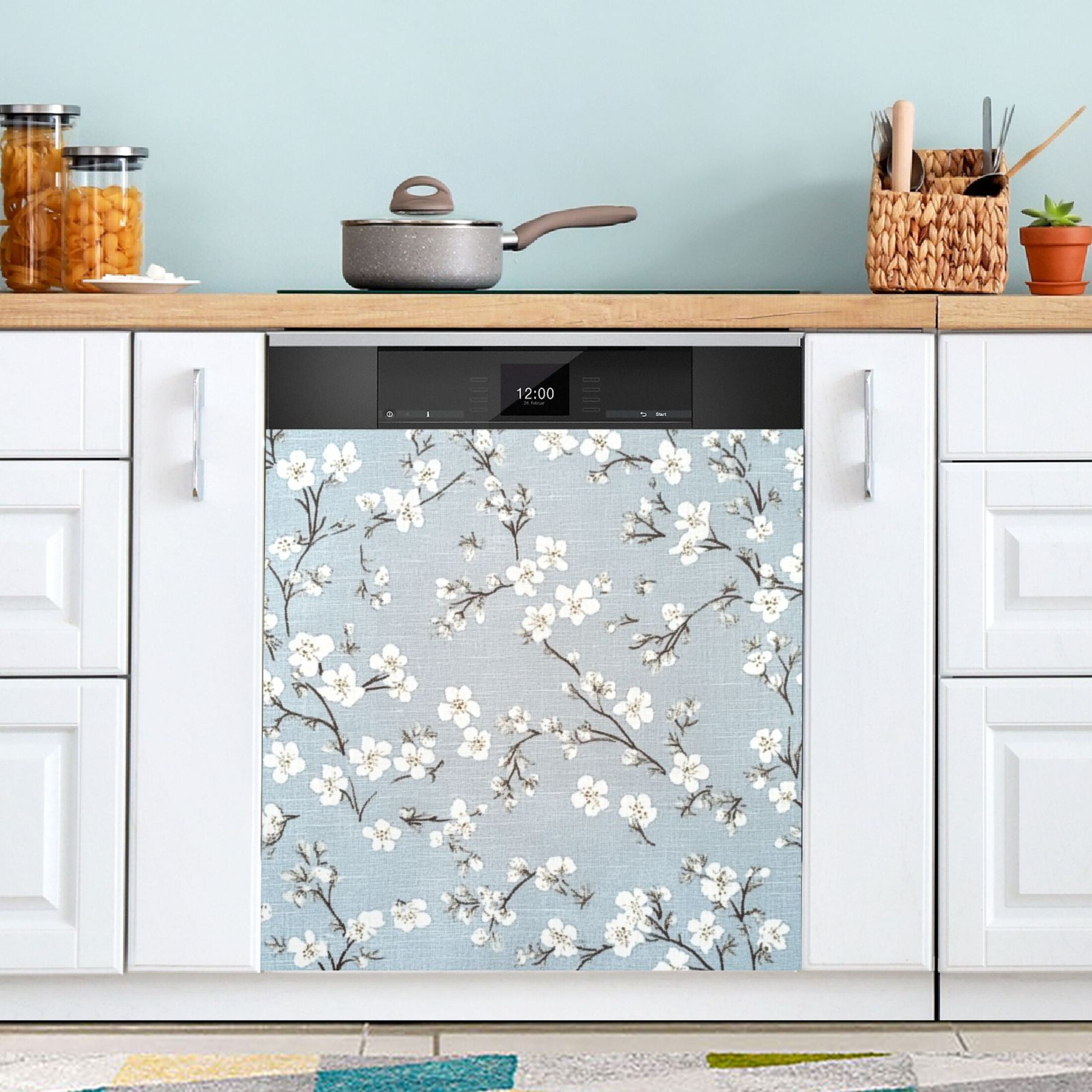 Dishwasher Magnetic Sticker 23x26 Inch Refrigerator Magnetic Sticker Washing Machine Magnetic Sticker Kitchen Panel Magnetic Sticker Home Decor Pretty White Cloth Flowers