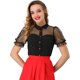 thumbnail image 1 of Allegra K Blusa Cuello De Peter Pan Manga Corta Burbujas Paneles De Malla Para Mujer Negro XL, 1 of 6