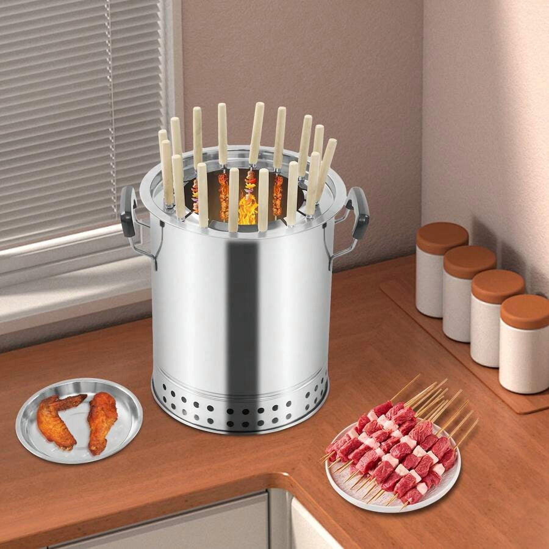 CNCEST Portable Small Smokeless Barbecue Charcoal Barrel Grill Stainless Steel Kebabs Charcoal Grill Surround Roasting Oven And Barbecue Grill For Travel, Outdoor Cooking And BBQ (16 Skewers)