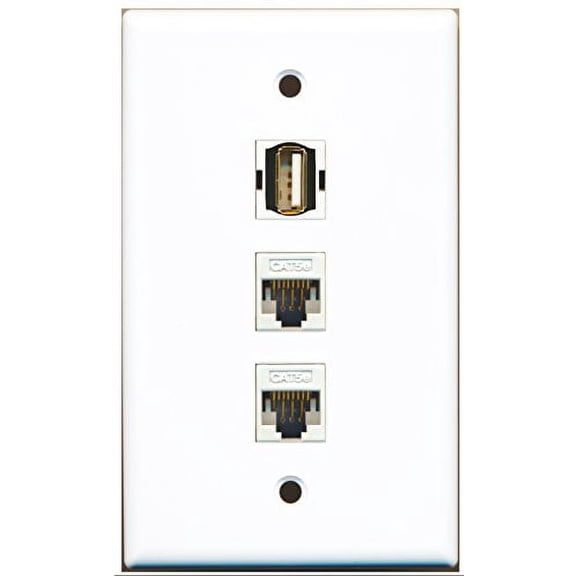 RiteAV - 1 Port USB A-A 2 Port Cat5e Ethernet White Wall Plate