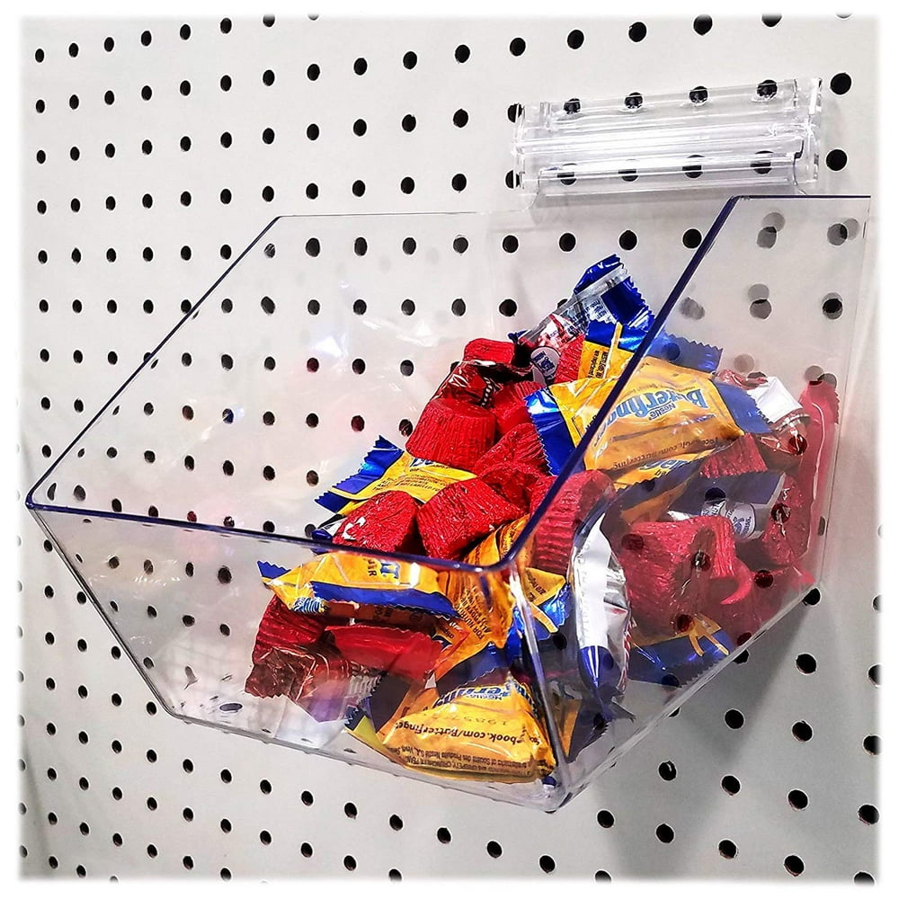 Clear Pegboard Acrylic Bins, Medium Bin for Peg Wall, 6" L x 5.5" H x 9