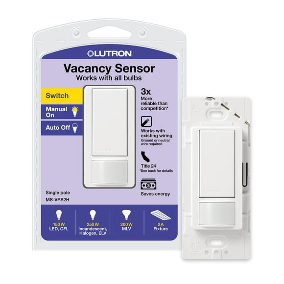 Interruptor de luz Lutron Maestro Vacancy con sensor de movimiento, blanco