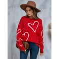 thumbnail image 5 of Women Valentines Day Sweater Long Sleeve Embroidery Heart Sweater Oversized Knitted Pullover Jumper Tops Red S, 5 of 9