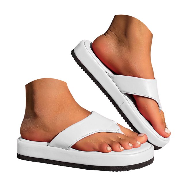2DXuixsh Women's Platform Flip Flops Solid Color Height Increasing Beach Sandals with Rhinestones Stylish Simple EVA Slides Size 8