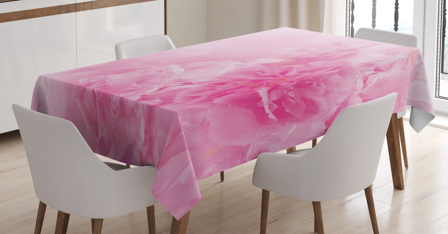 Light Pink Tablecloth, Spring Flowers Close Up Florets Bouquet Elegance