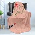 thumbnail image 4 of Kiss Me Soft Flannel Fleece Throw Blanket, Christmas Themed Mistletoe Motif with Lipstick Words Romantic Design, Cozy Plush for Indoor and Outdoor Use, 50" x 60", Blush Vermilion Green, by Ambesonne, 4 of 5