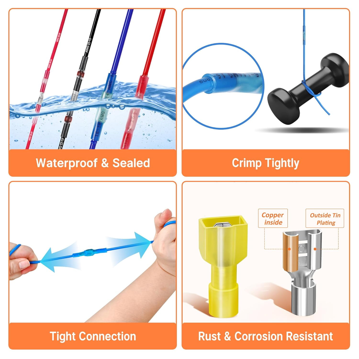 Foluck Ultimate Heat Shrink Wire Connectors, 1500PCS Waterproof Electrical Spade Connectors kit, Insulated Crimp Ring Fork Spade Terminal T-Tap Solder Butt Splice Connectors for Marine Boat Truck