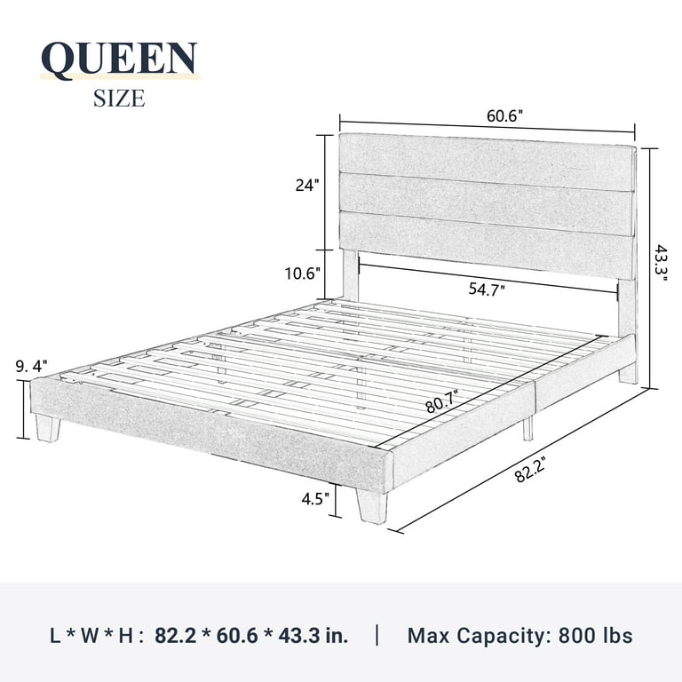 Allewie Queen Size Platform Bed Frame With Fabric Upholstered Headboard,  Dark Grey - Walmart.Com
