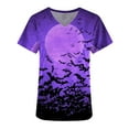 thumbnail image 5 of Shldybc Scrubs for Women Halloween Tops Skeleton Pumpkin Tops Blouse Ghost Print Uniforms & Scrubs for Women Nurse Stretchy Workwear Holiday Casual Tees Blouse Scrubs Tops with Pockets-Purple, 5 of 5