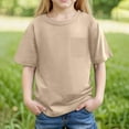 thumbnail image 3 of MIXUE Kids Girls Tops & T-Shirts Summer Solid Color Round Neck Short Sleeve Loose Casual Beach Tee Shirts Streetwear,Beige,8-9 Years, 3 of 6