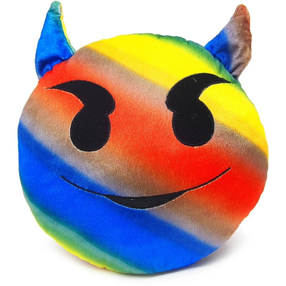Emoji Devil Plush Pillow, Rainbow