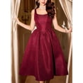 thumbnail image 4 of Burgundy Vintage Jacquard Fit & Flare Midi Dress With Pockets Elegant Party Holiday Dress, 4 of 7
