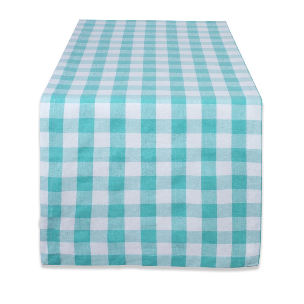 72" Aqua Blue and White Checkered Rectangular Table Runner Walmart