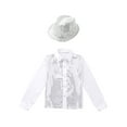 thumbnail image 2 of renvena Kids Boys Sequin Long Sleeve Button-Down Shirt Party Jacket Top with Hat Hip Hop Jazz Dance White 7-8, 2 of 7