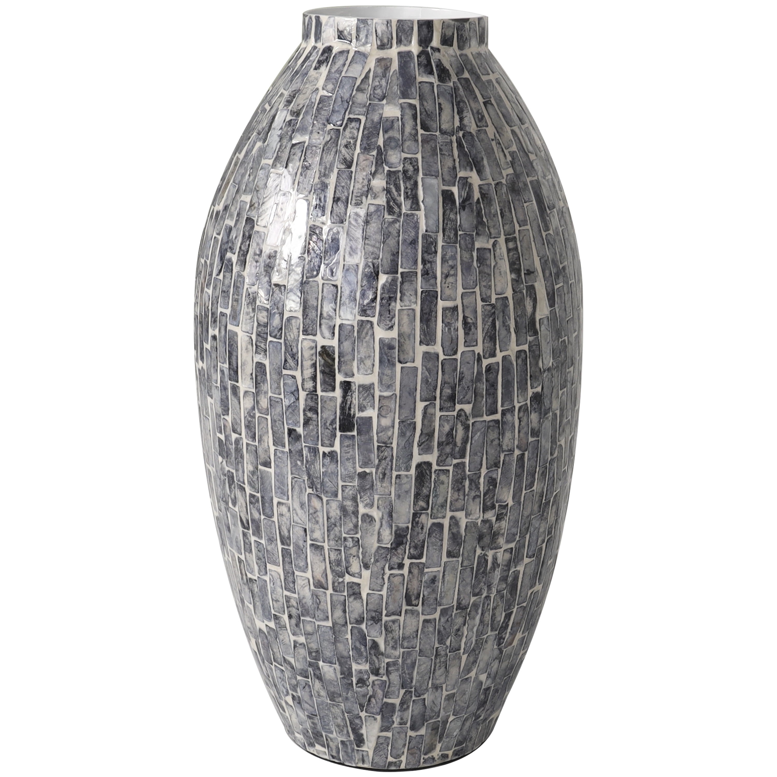 DecMode 15" Handmade Mosaic Inspired Gray Mother of Pearl Vase