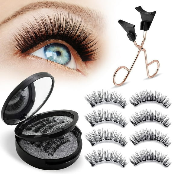 Magnetic Eyelashes, Natural Look False Eyelashes with Applicator, Reusable & Waterproof Magnetic Eyelashes without Eyeliner, Easy to Apply & Remove, Glue Free, 4 Pairs