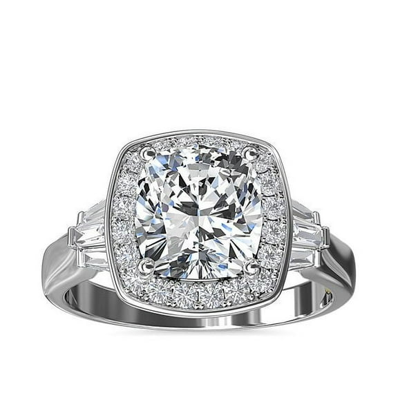 Diamond-Capitals 3.00 Ct Excellent Cushion Cut IGI Certified Lab Grown Diamond Solitaire Engegement Rings for Women Solid (E/VVS2) 14K White Gold Size 3