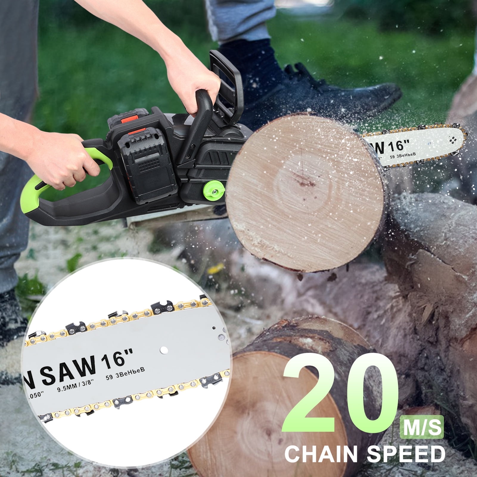 Fompes 16-Inch Brushless Chainsaw, Cordless Battery Powered Chain Saw with 2 x 4Ah Batteries, Ideal for for Tree Felling, Pruning, Logging and Firewood