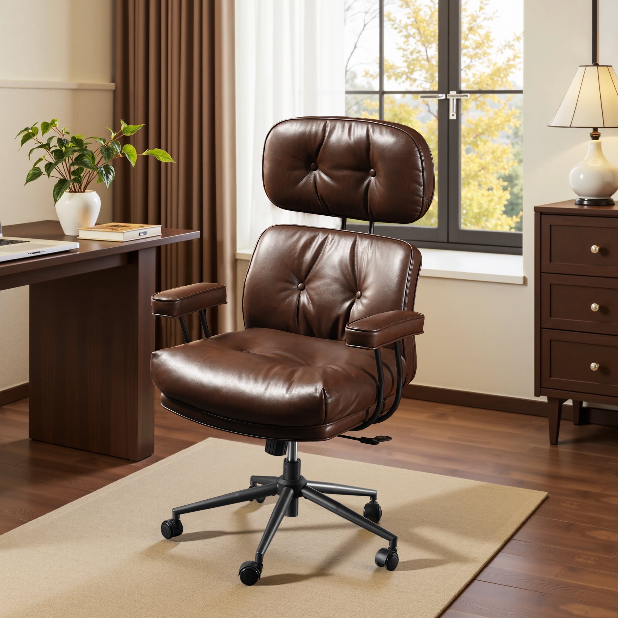 XIZZI Executive Office Chair, Oversized Computer Desk Chair with High Back, Ergonomic Elegant Design, Multi-Layer Memory Foam Cushion, Dark Brown (PU Leather)