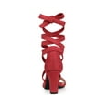 thumbnail image 3 of BLISSFUL STEP Women's Sandals Solid Color Mid Block Heels Lace up Sandals Red 8, 3 of 8