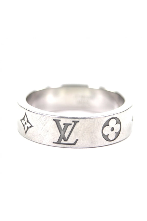 Pre-Owned LOUIS VUITTON M1670L LV Mosaic Monogram Ring, Silver, Size L, Made in Italy, Men's...