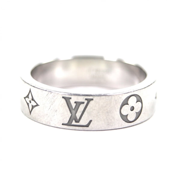 Pre-Owned LOUIS VUITTON M1670L LV Mosaic Monogram Ring, Silver, Size L, Made in Italy, Men's...
