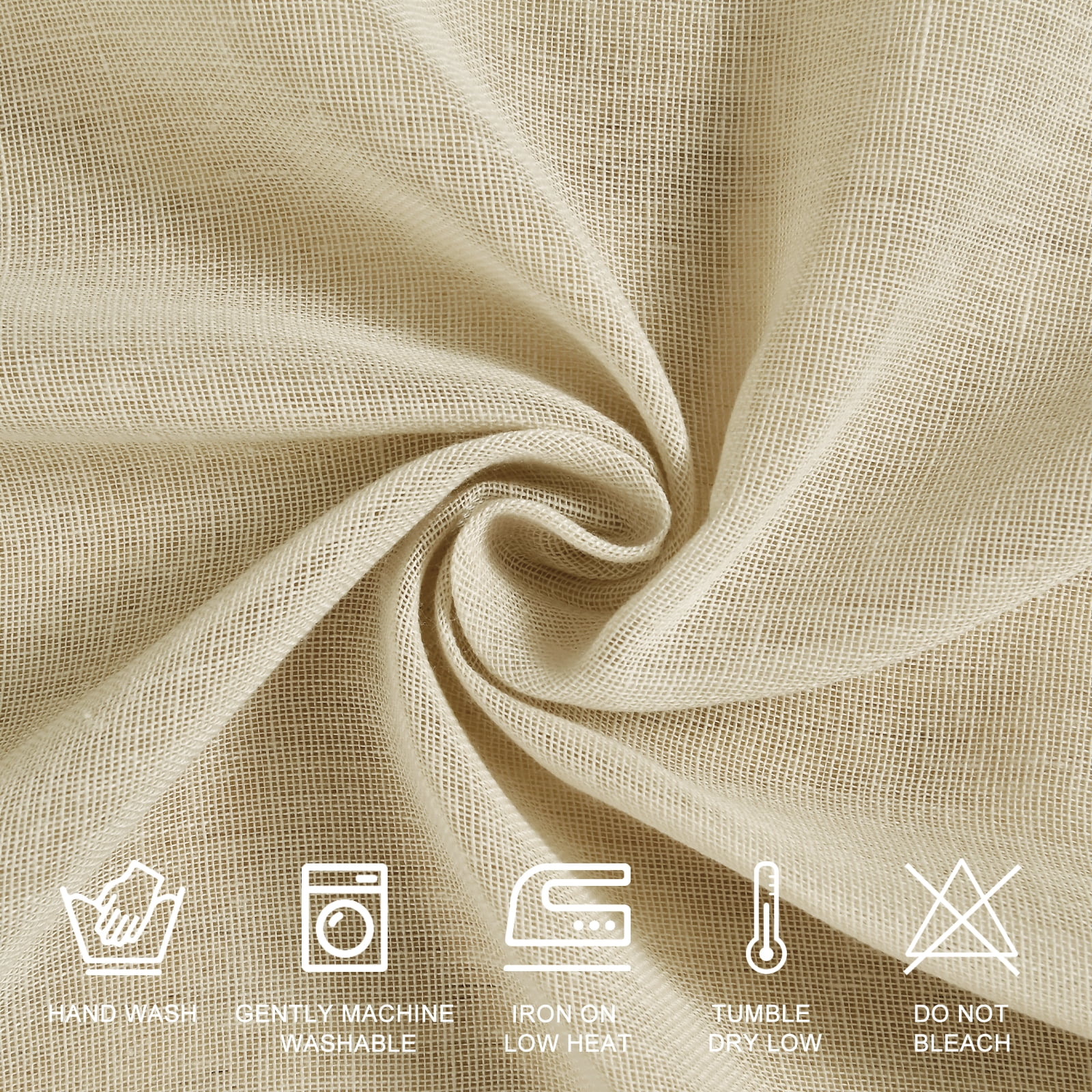 XWZO Semi Sheer Linen Curtains,Privacy Enhancing & Light Filtering Rod Pocket Drapes for Living Room with Tiebacks(Beige,W52 x L45 Inch,2 Panels)