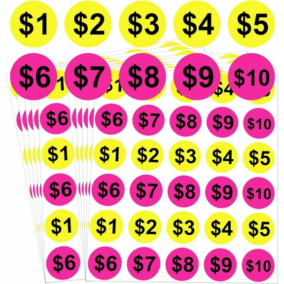 600pcs Yard Garage Sale Price Stickers 1inch Flea Market Pre-Printed Pricing Stickers Dollar Preprinted Price Tags Labels