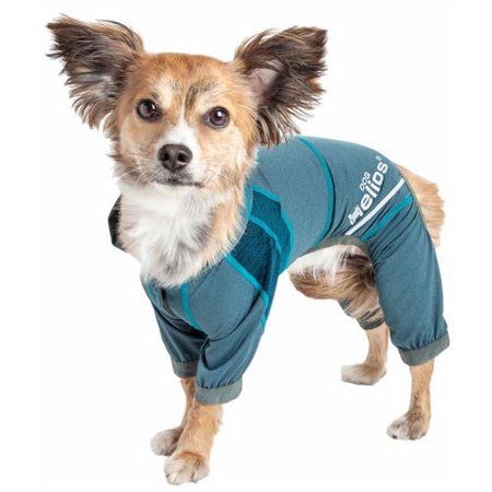 UPC: 0810787039373 | Dog Helios ®  Namastail  Lightweight 4-Way Stretch Breathable Full Bodied Performance Yoga Dog Hoodie Tracksuit
