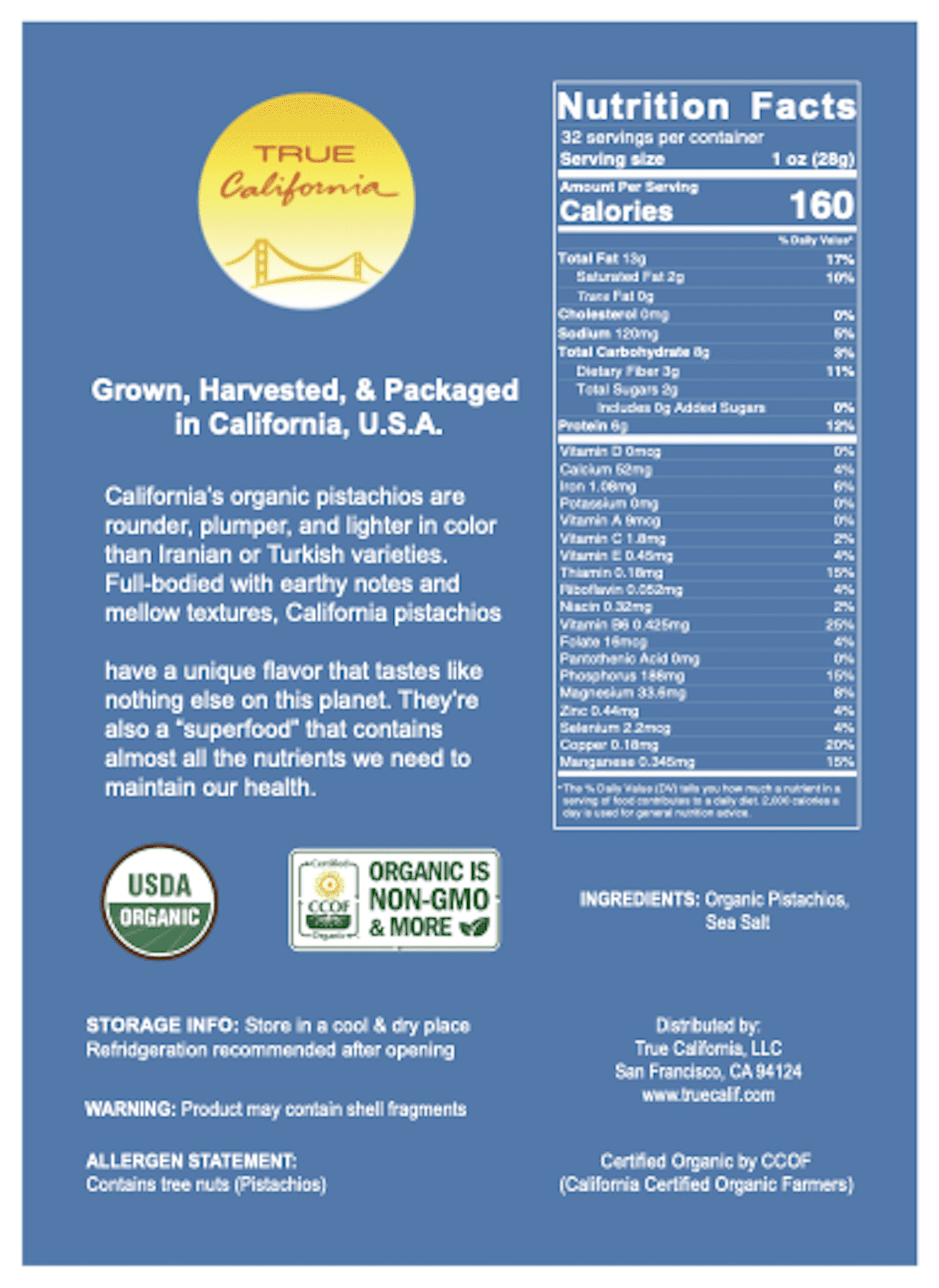 True California Organic American Pistachios, Dry Roasted & Lightly Sea Salted, In Shell (2 LB)