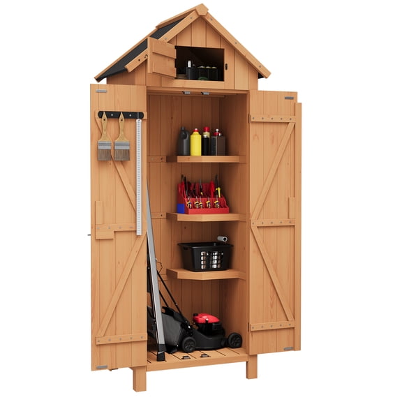 Remise de Rangement Extérieure de 70 Po de Hauteur, Remise d'Outils de Jardin en Bois Imperméable avec 4 Tablettes et Portes Verrouillables, Armoire de Rangement Extérieure Verticale pour Patio, Cour, Pelouse