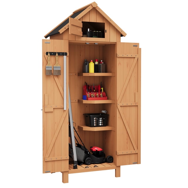 Armoire de Rangement en Bois Résistante aux Intempéries – 3 Tablettes Ajustables, Portes Verrouillables, Armoire Extérieure Robuste pour Jardin, Patio, Balcon Ou Pelouse – Organisateur d'Outils Multi-Murs, Armoire 177x72x54cm 560